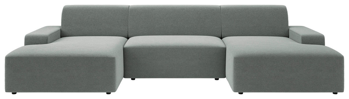 WOHNLANDSCHAFT Struktur Grau  - Schwarz/Grau, Modern, Kunststoff/Textil (162/329/162cm) - Trendmanufaktur