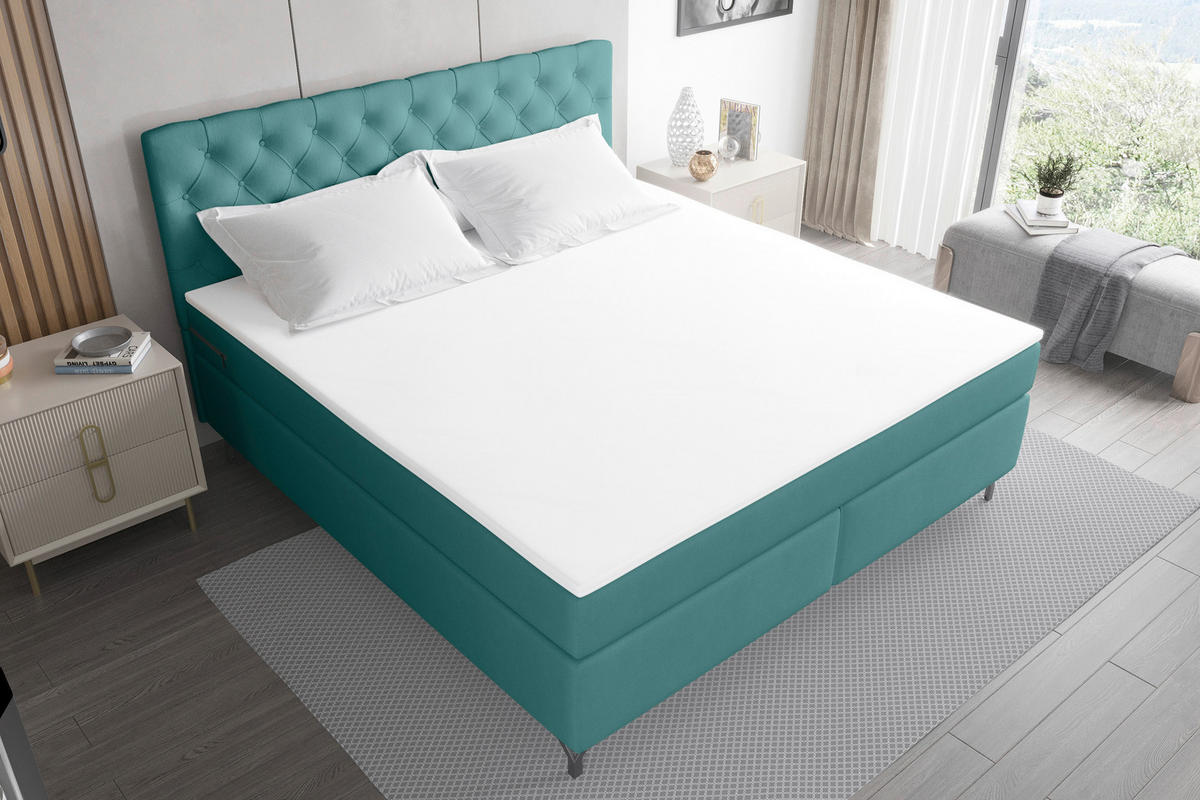 BOXSPRINGBETT 180/200 cm  in Türkis  - Türkis/Schwarz, Konventionell, Textil/Metall (180/200cm) - Carryhome
