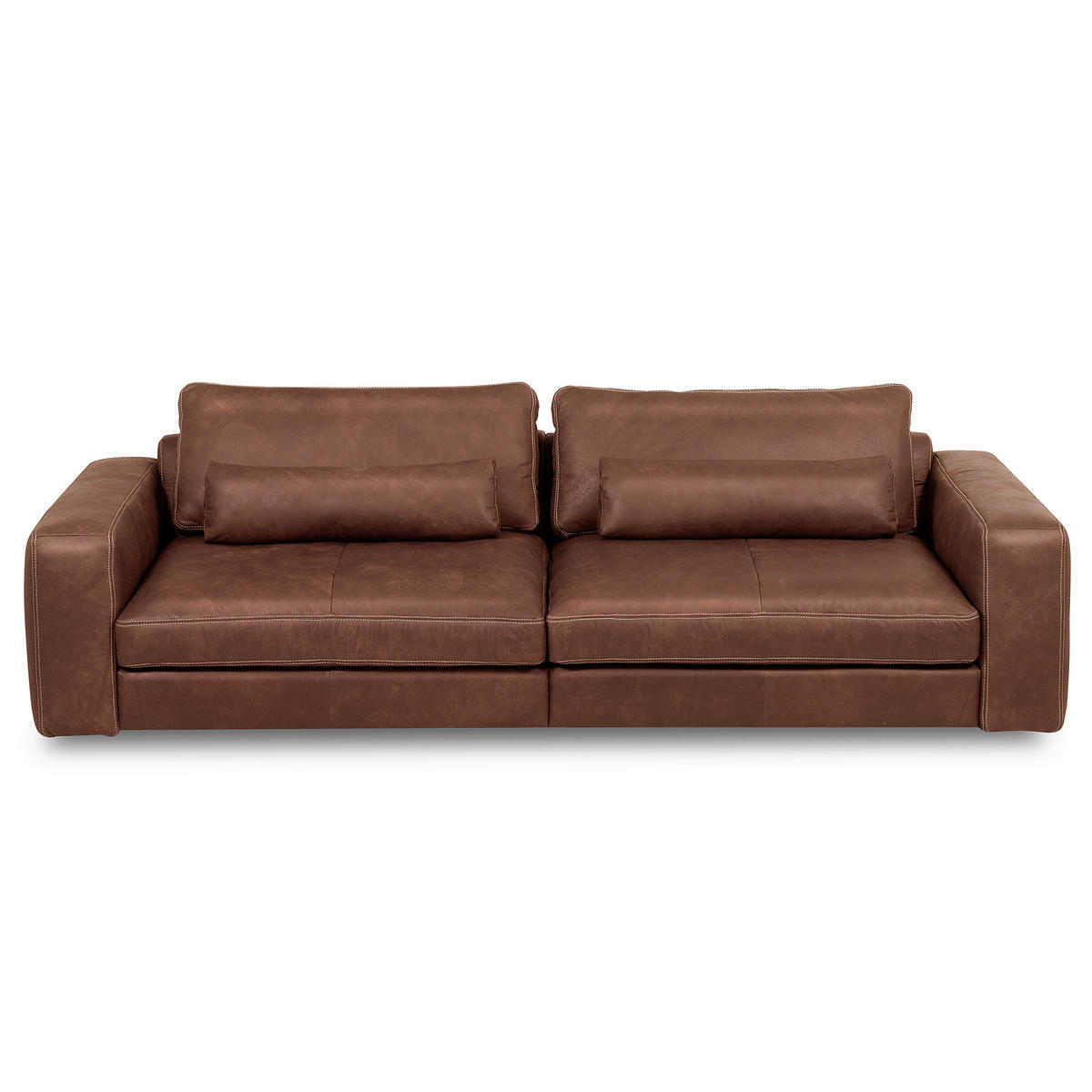 3-SITZER-SOFA  in Echtleder Braun   - Beige/Schwarz, Design, Leder/Kunststoff (300/85/123cm) - Livetastic