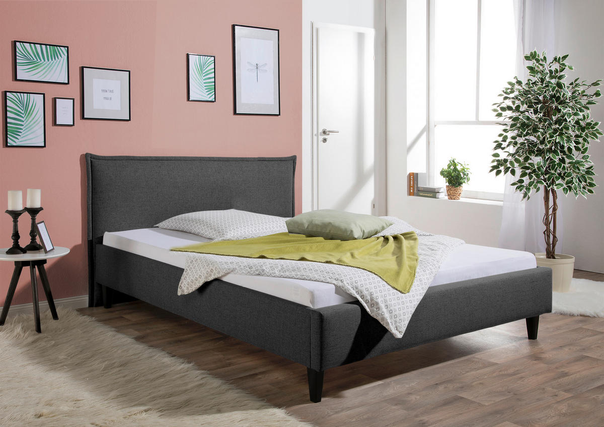 POLSTERBETT 140/200 cm,  in Anthrazit,  - Anthrazit/Schwarz, MODERN, Holz/Textil (140/200cm) - Livetastic