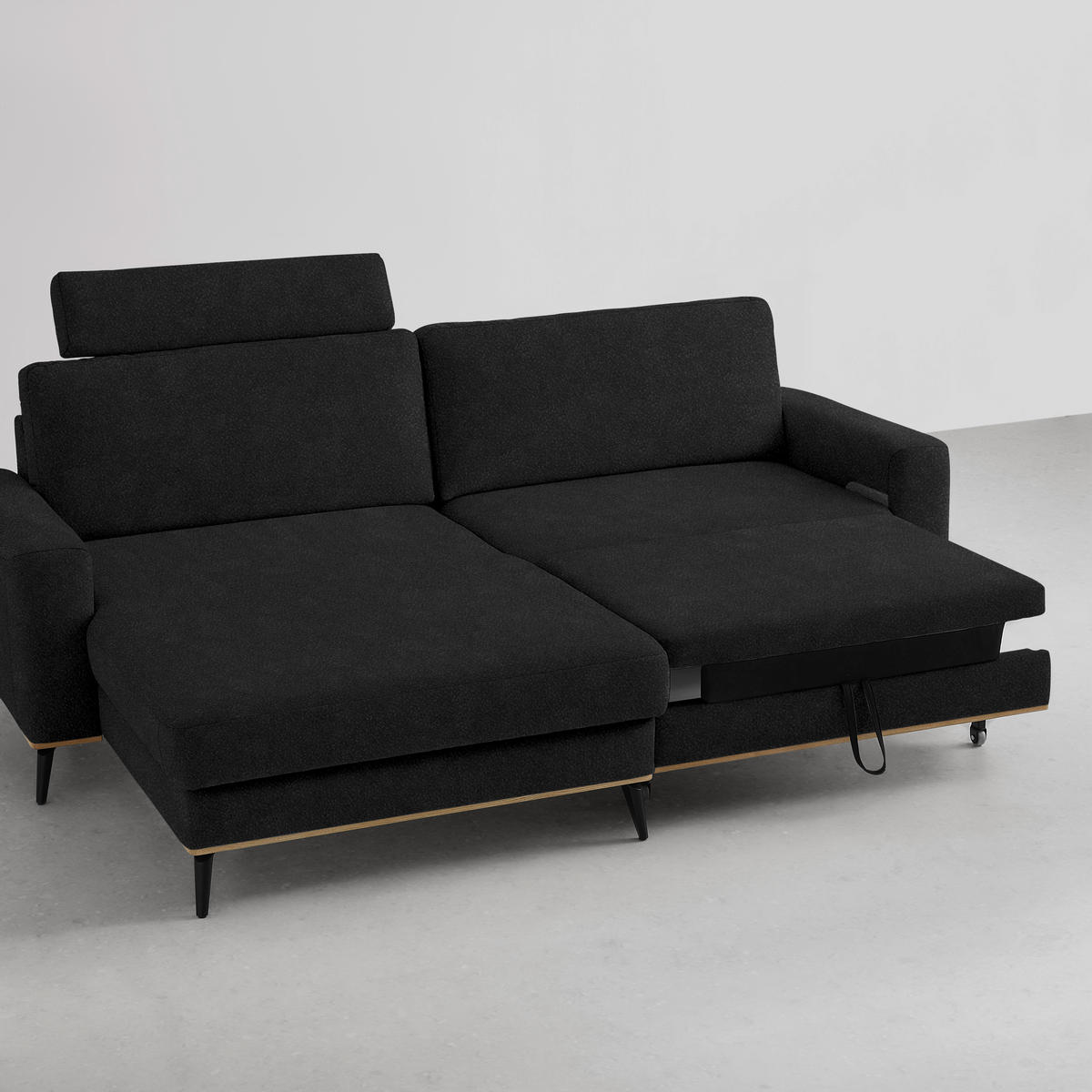 ECKSOFA in Lederlook, Mikrofaser Schwarz  - Schwarz, Konventionell, Holz/Textil (167/234cm) - MID.YOU