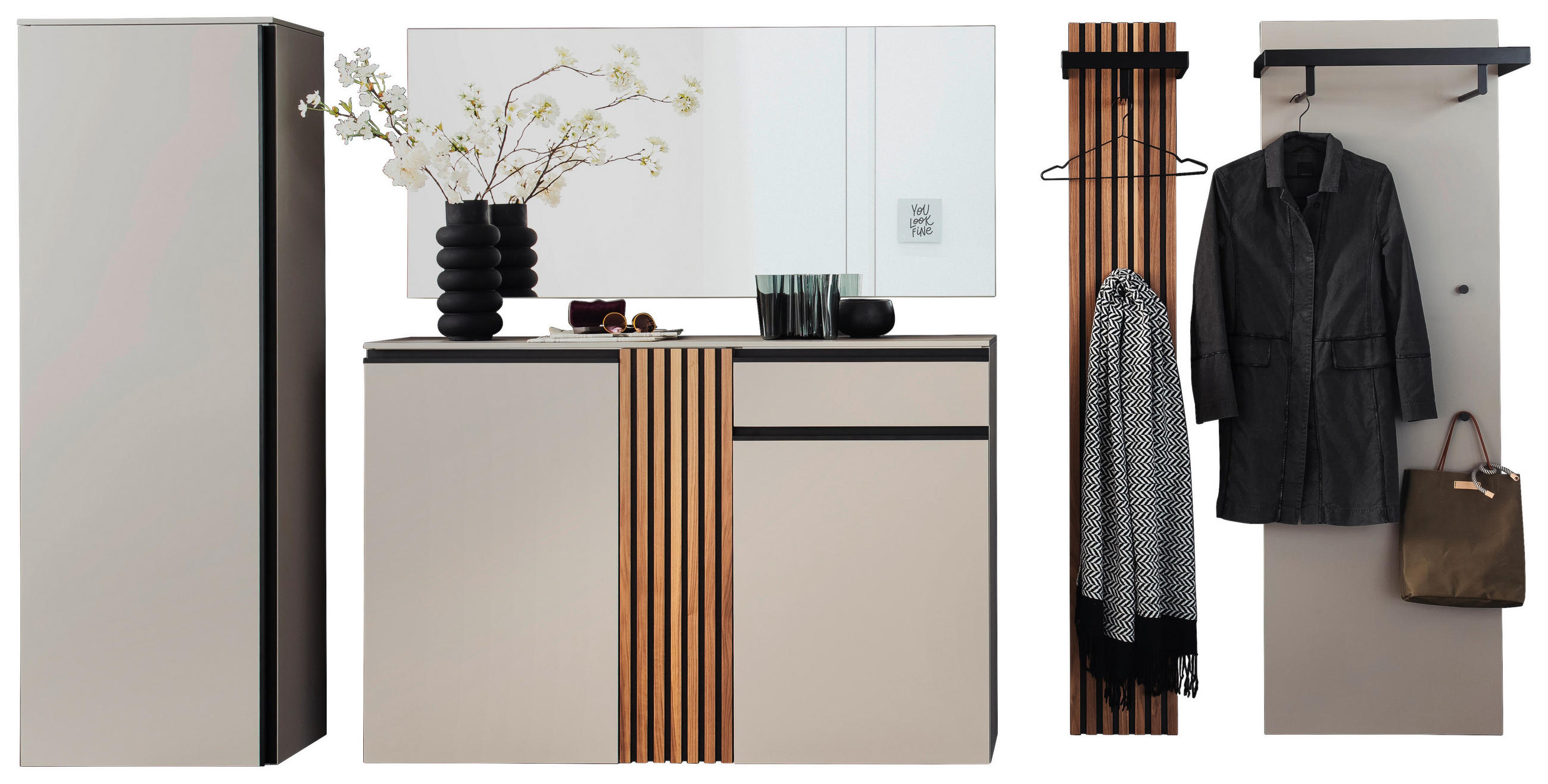 GARDEROBE 5-teilig  in 330/200/30 cm  - Nussbaumfarben/Grau, Design, Holz/Holzwerkstoff (330/200/30cm) - Moderano