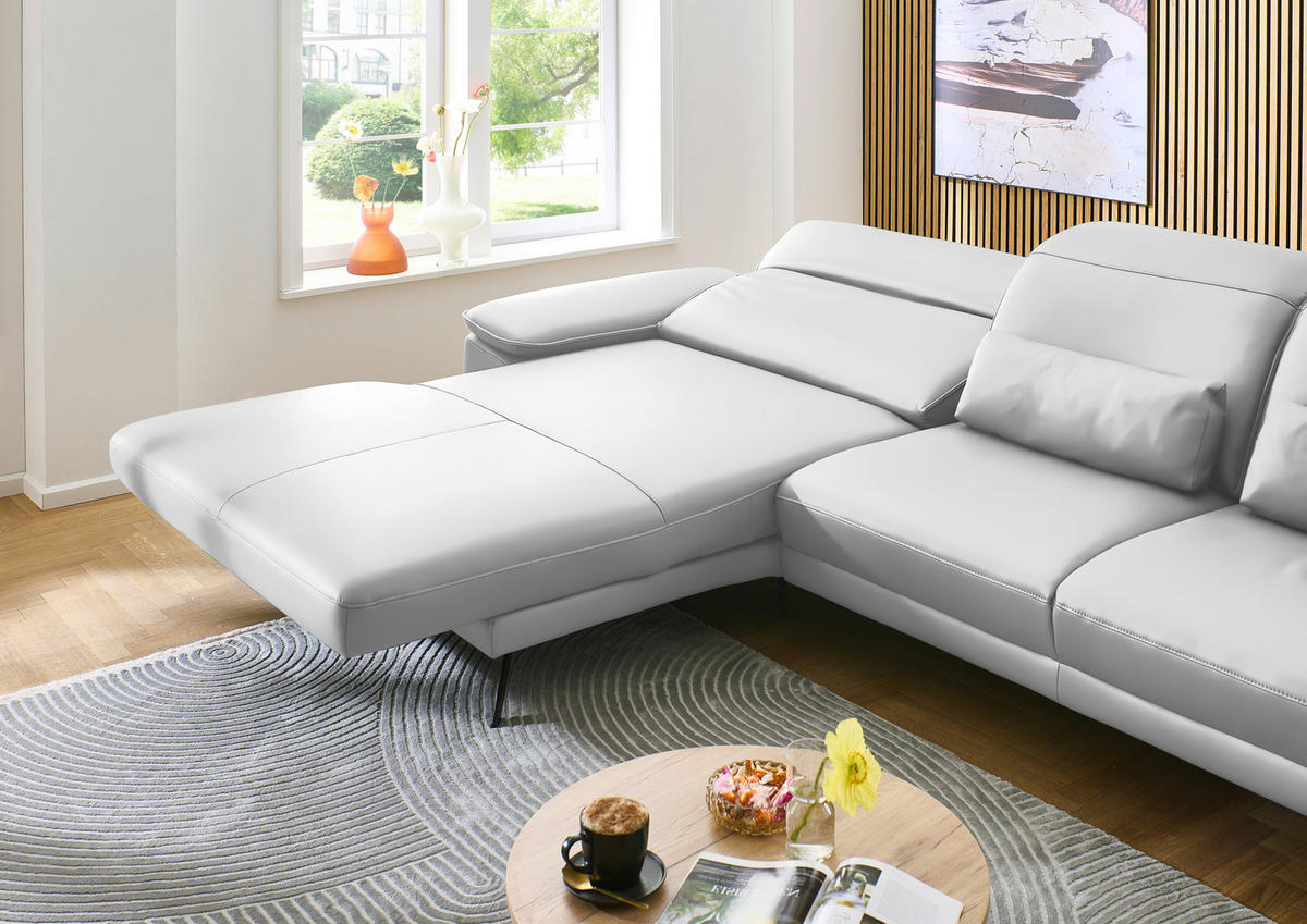 ECKSOFA in Echtleder Weiss  - Weiss/Schwarz, Design, Leder/Metall (193/332cm) - Dieter Knoll