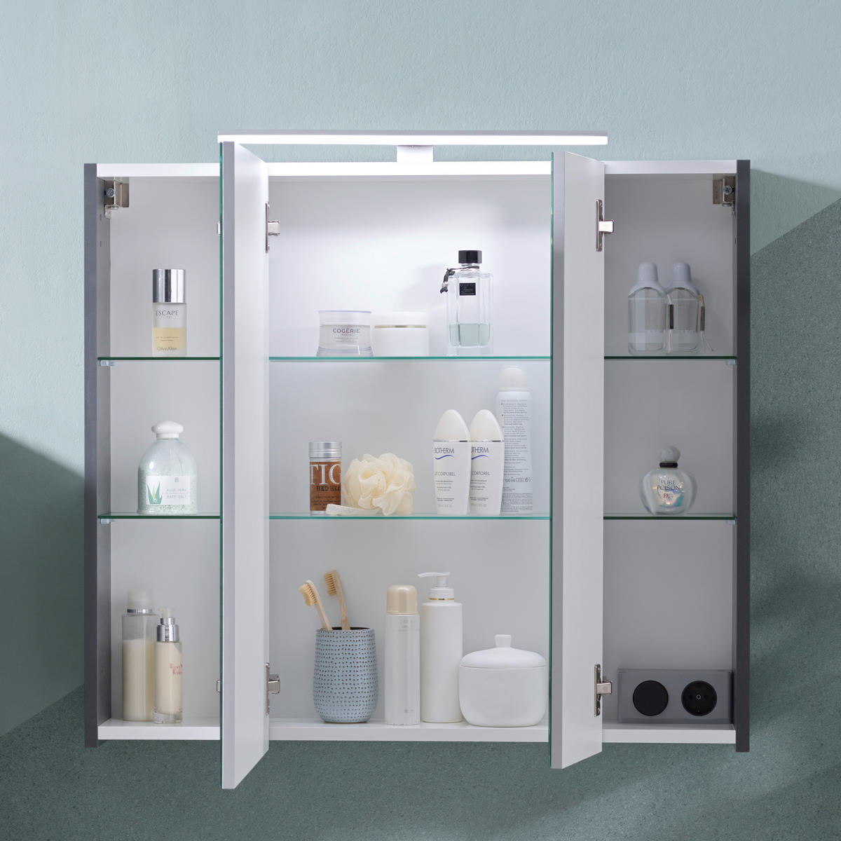 ARMOIRE À MIROIR 80/74,4/16 cm  - Anthrazit, Basics, Glas/Holzwerkstoff (80/74,4/16cm) - home24