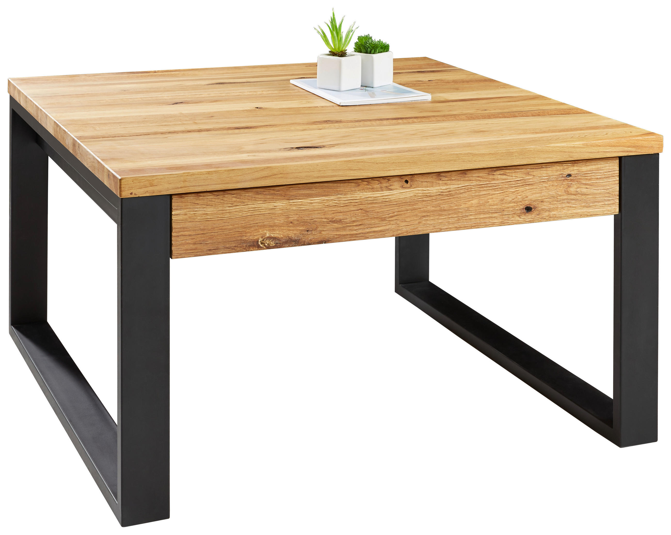 KONFERENČNÍ STOLEK, černá, barvy dubu, dřevo, kov, 75/75/42 cm - černá/barvy dubu, Design, kov/dřevo (75/75/42cm) - Novel