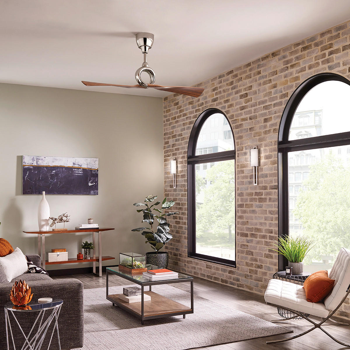 TAKFLÄKT Link 137/62 cm  - valnötsfärgad/nickelfärgad, Basics, metall/plast (137/62cm) - Elstead Lighting