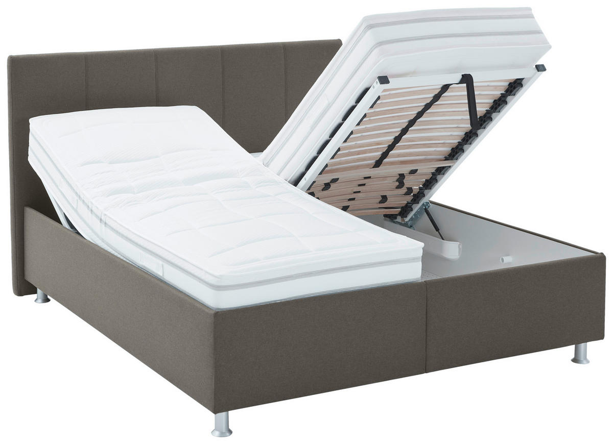 POLSTERBETT 160/200 cm,  in Hellbraun, Matratze, gepolstertes Kopfteil, Lattenrost, Bettkasten, H2 + H3 = mittel + fest  - Hellbraun/Alufarben, KONVENTIONELL, Holz/Holzwerkstoff (160/200cm) - Beldomo - Sleep