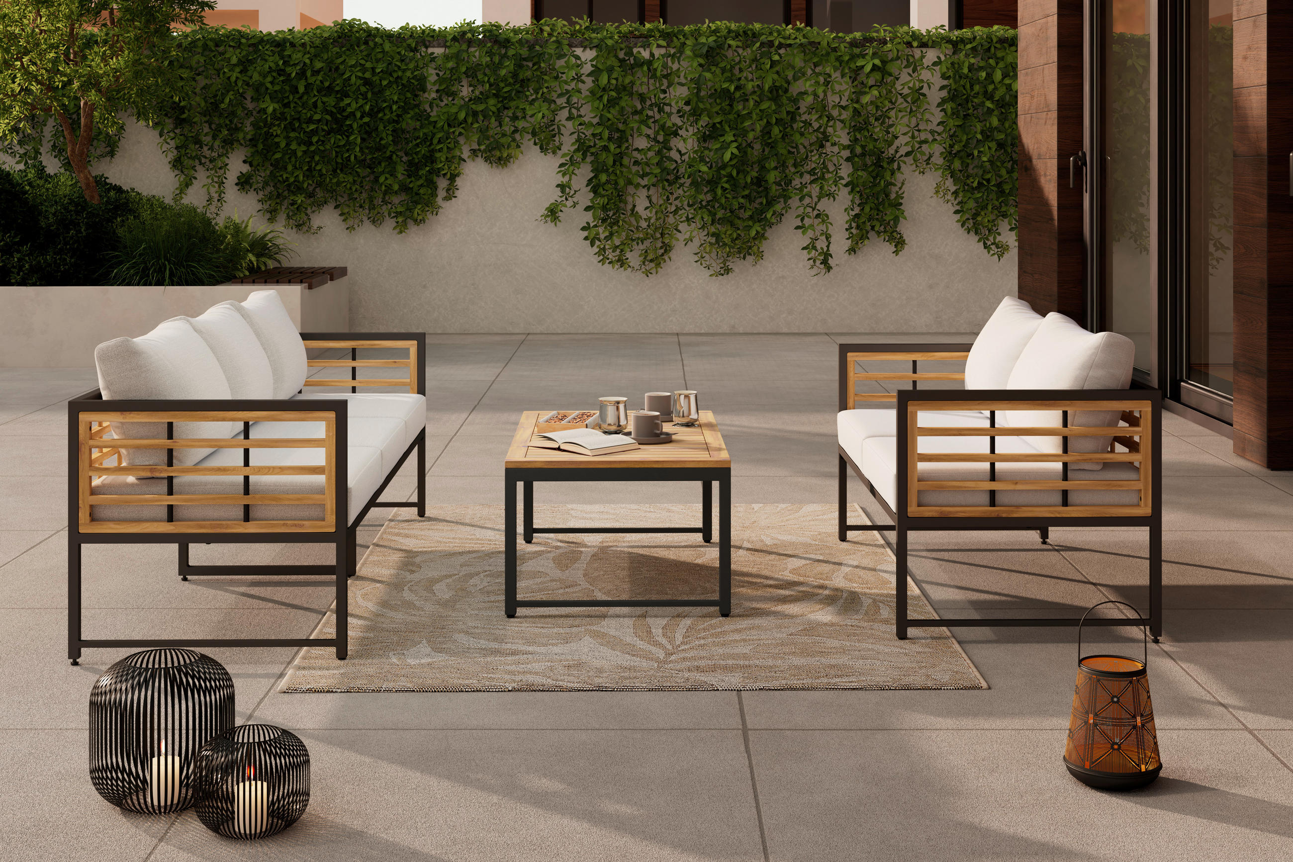 LOUNGETISCH   - Schwarz/Naturfarben, Modern, Holz/Metall (100/60/42cm) - Ambia Garden