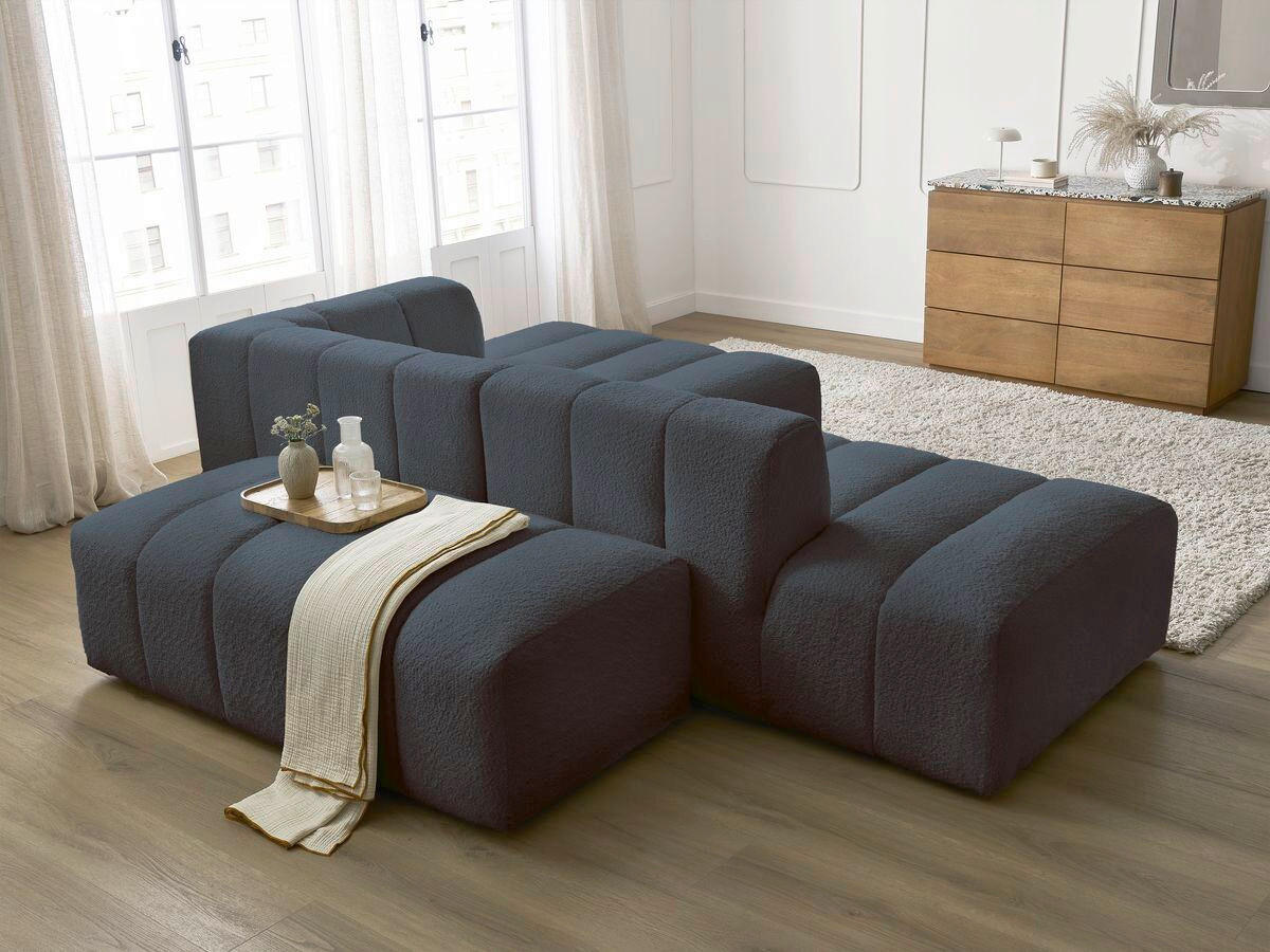ECKSOFA  ANNECY Dunkelblau Bouclé  - Schwarz/Dunkelblau, MODERN, Kunststoff/Textil (262/170cm)