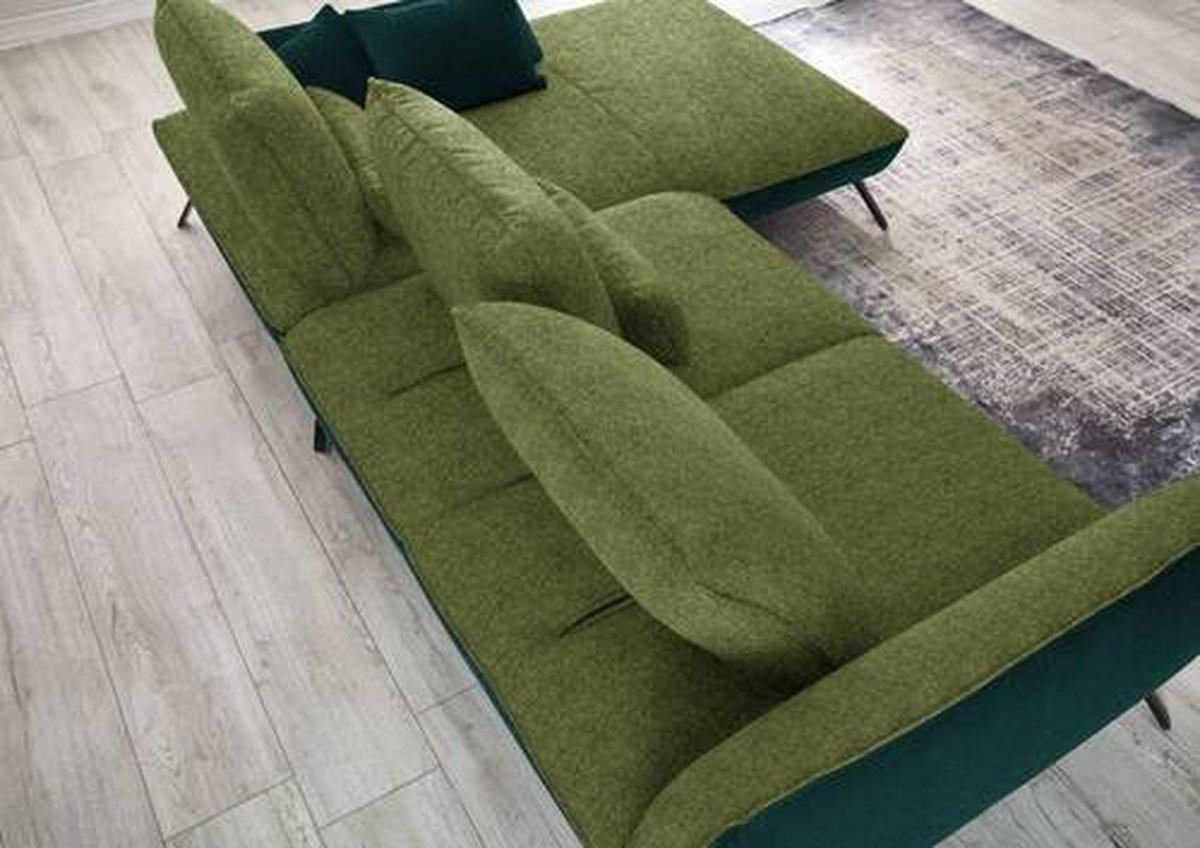 ECKSOFA in Flachgewebe Grün  - Schwarz/Grün, Design, Textil/Metall (301/191cm) - Moderano