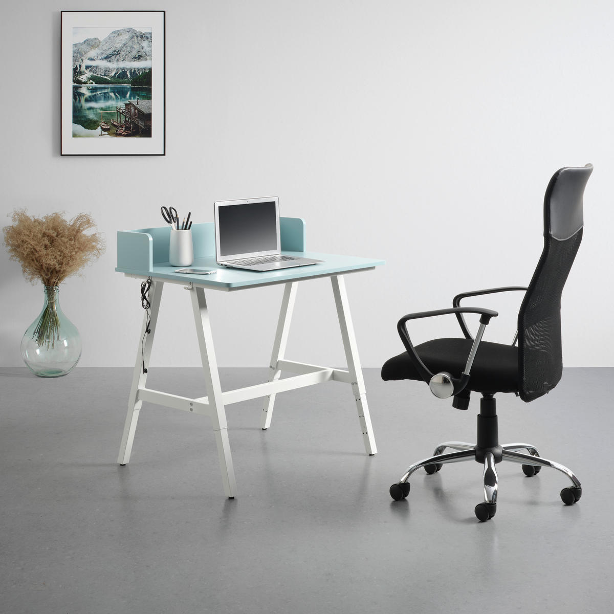 PISAĆI STOL  bijela, svijetlo plava  metal  - bijela/svijetlo plava, Moderno, drvni materijal/metal (80/54-85/60cm)