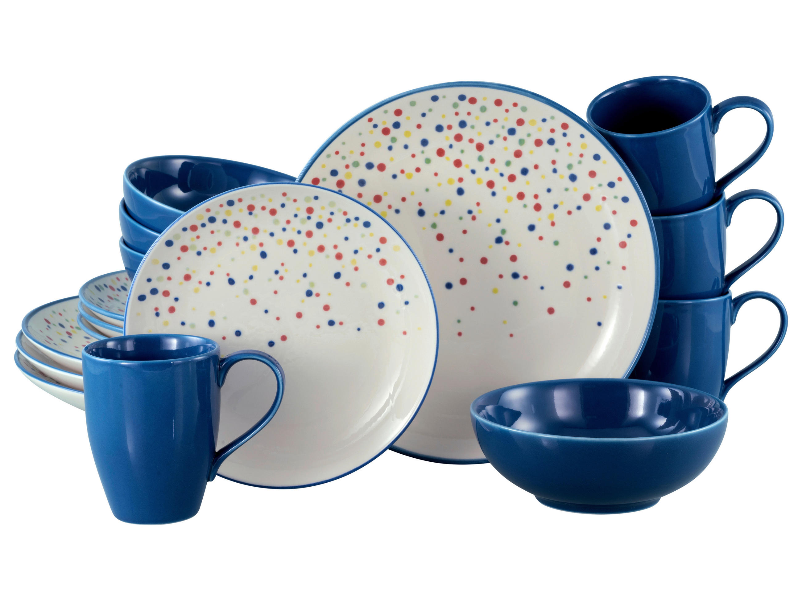 KOMPLETT SERVIS Joy Blau-bunt 16 delar  - blå/cremefärgad, Basics, keramik - Creatable