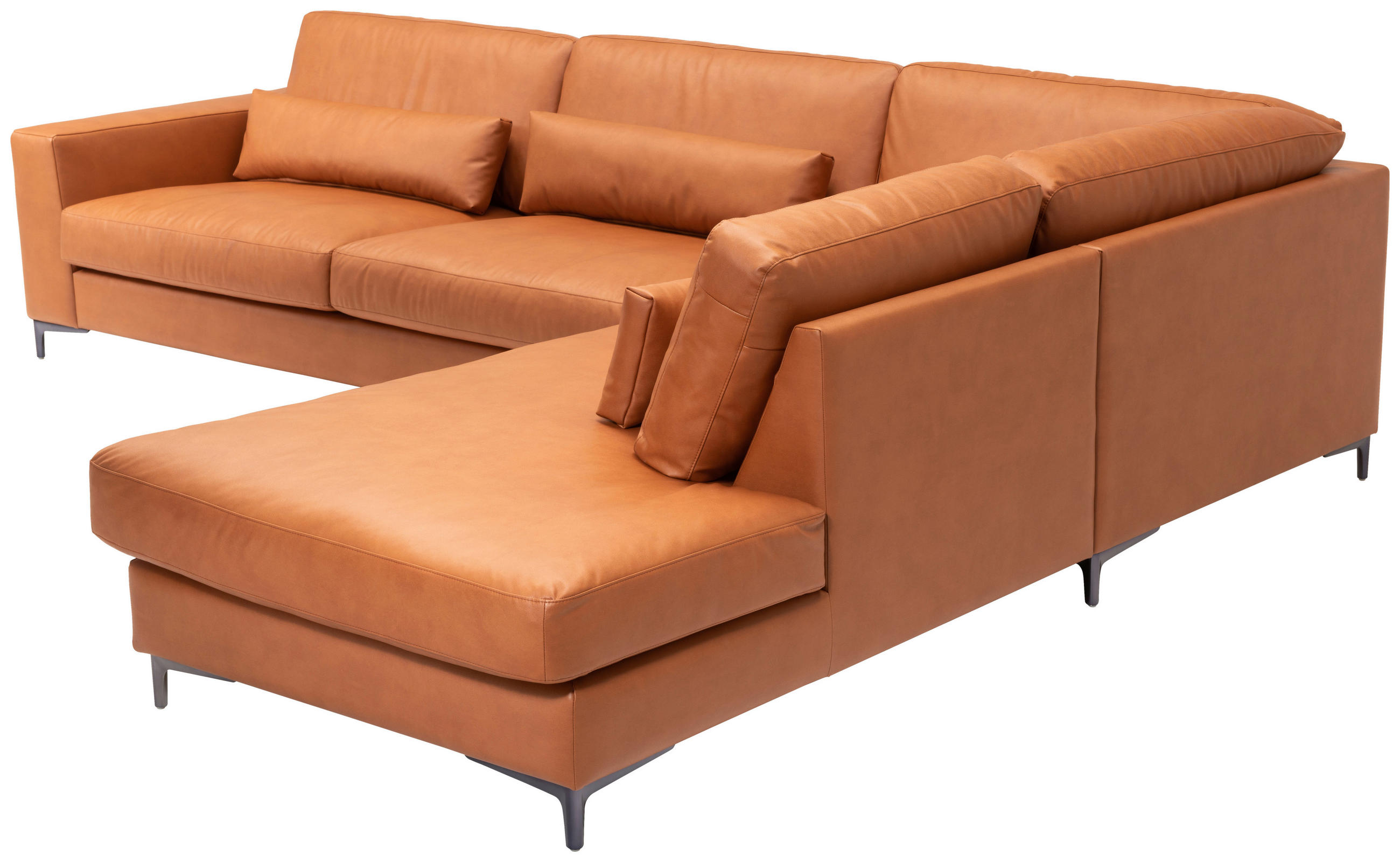 SOFFA i läderimitation (vegan) cognacfärgad  - stålfärgad/cognacfärgad, Klassisk, metall/trä (330/80/255cm) - Welnova
