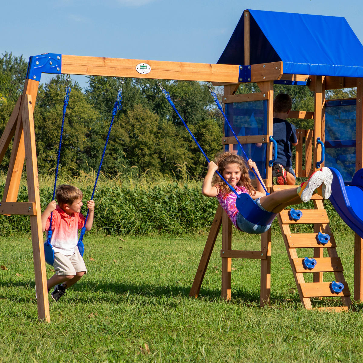 SPIELTURM AURORA BACKYARD 270/230/310 cm  - Blau/Braun, KONVENTIONELL, Holz (270/230/310cm) - Ambia Garden
