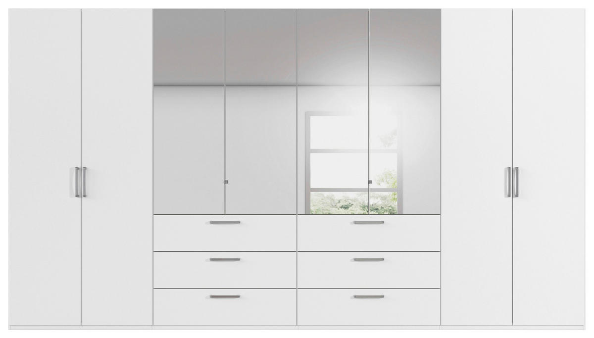 DREHTÜRENSCHRANK 400/235/61 cm,  in Weiß, 8-türig  - Chromfarben/Edelstahlfarben, Basics, Glas/Holzwerkstoff (400/235/61cm) - Novel