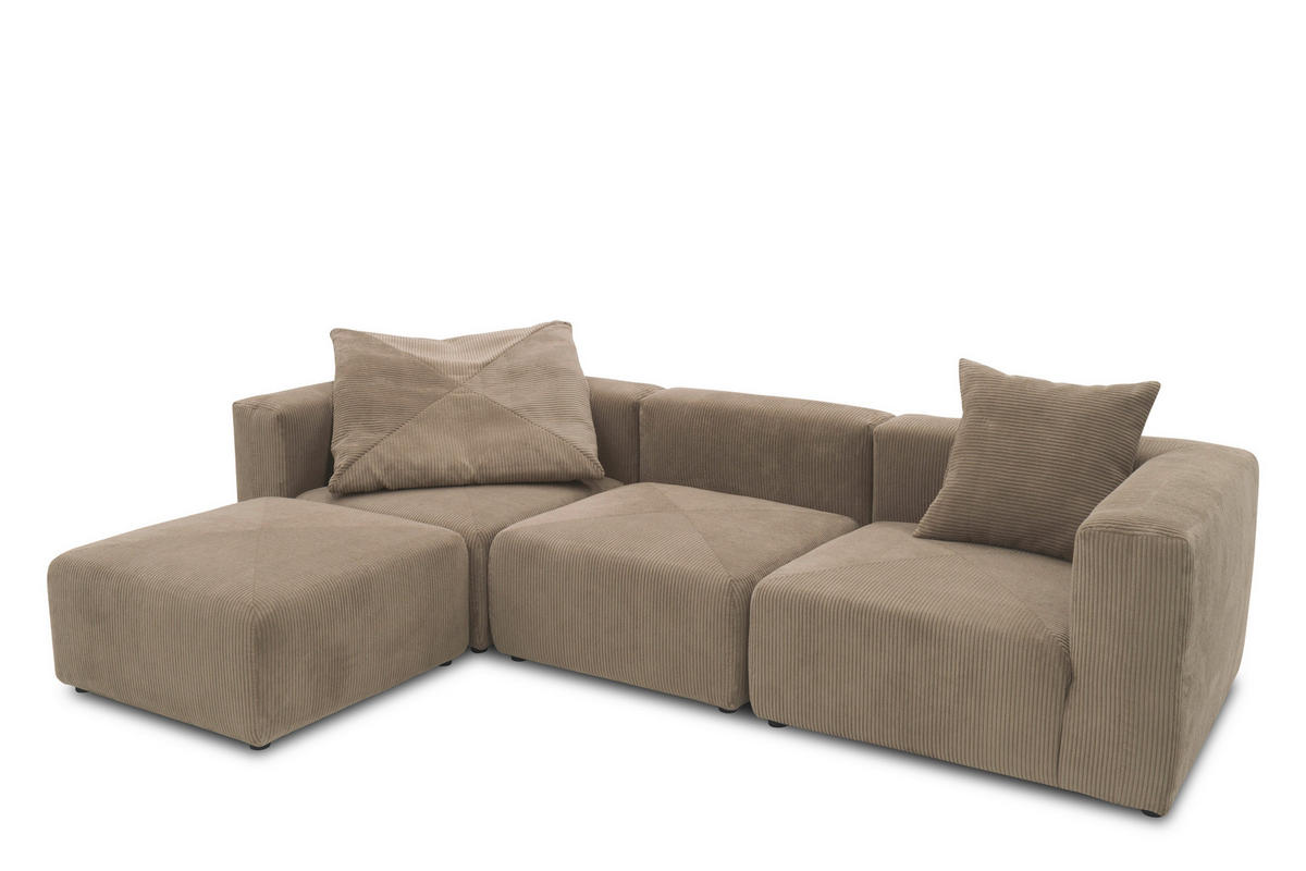 ECKSOFA in Cord, Mikrofaser Schlammfarben   - Schlammfarben/Schwarz, Design, Kunststoff/Textil (301/69/193cm) - MID.YOU
