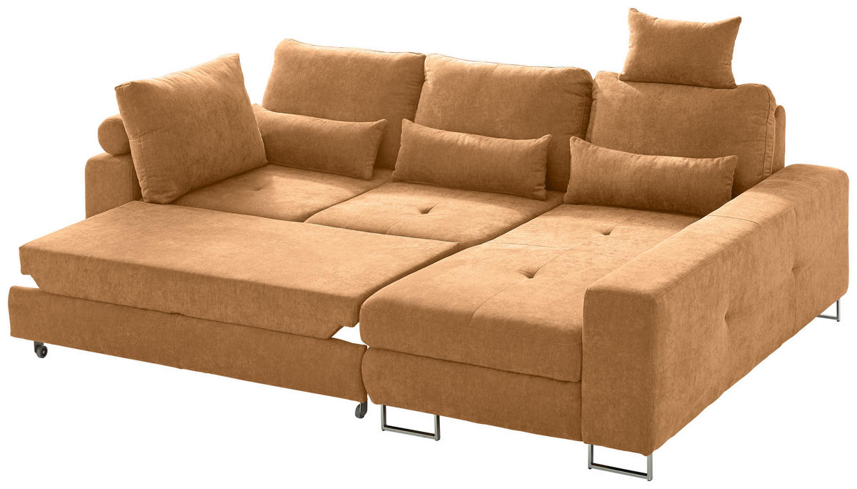 SEDEŽNA GARNITURA, gladka tkanina oranžna  - oranžna, Design, kovina/tekstil (260/188cm) - Hom`in