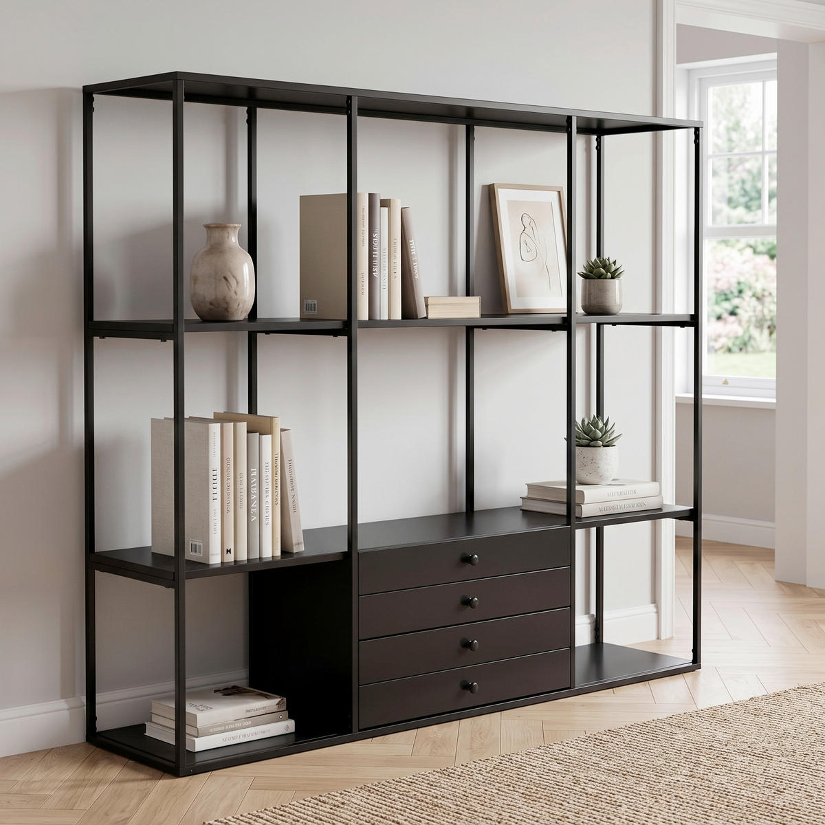 HYLLA i 150/120/35 cm svart, nötfärg  - nötfärg/svart, Design, metall/trämaterial (150/120/35cm) - Livetastic