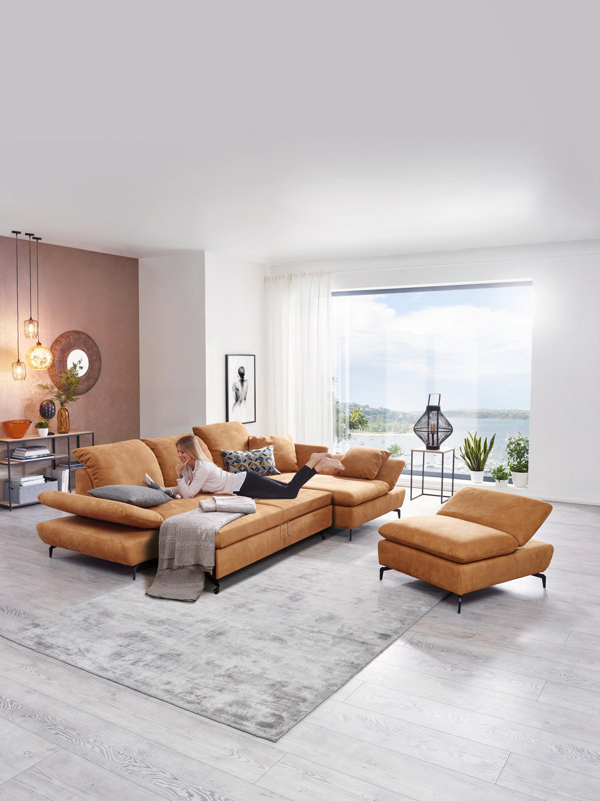 ECKSOFA in Flachgewebe Currygelb  - Currygelb/Schwarz, Design, Textil/Metall (315/200cm) - Chilliano