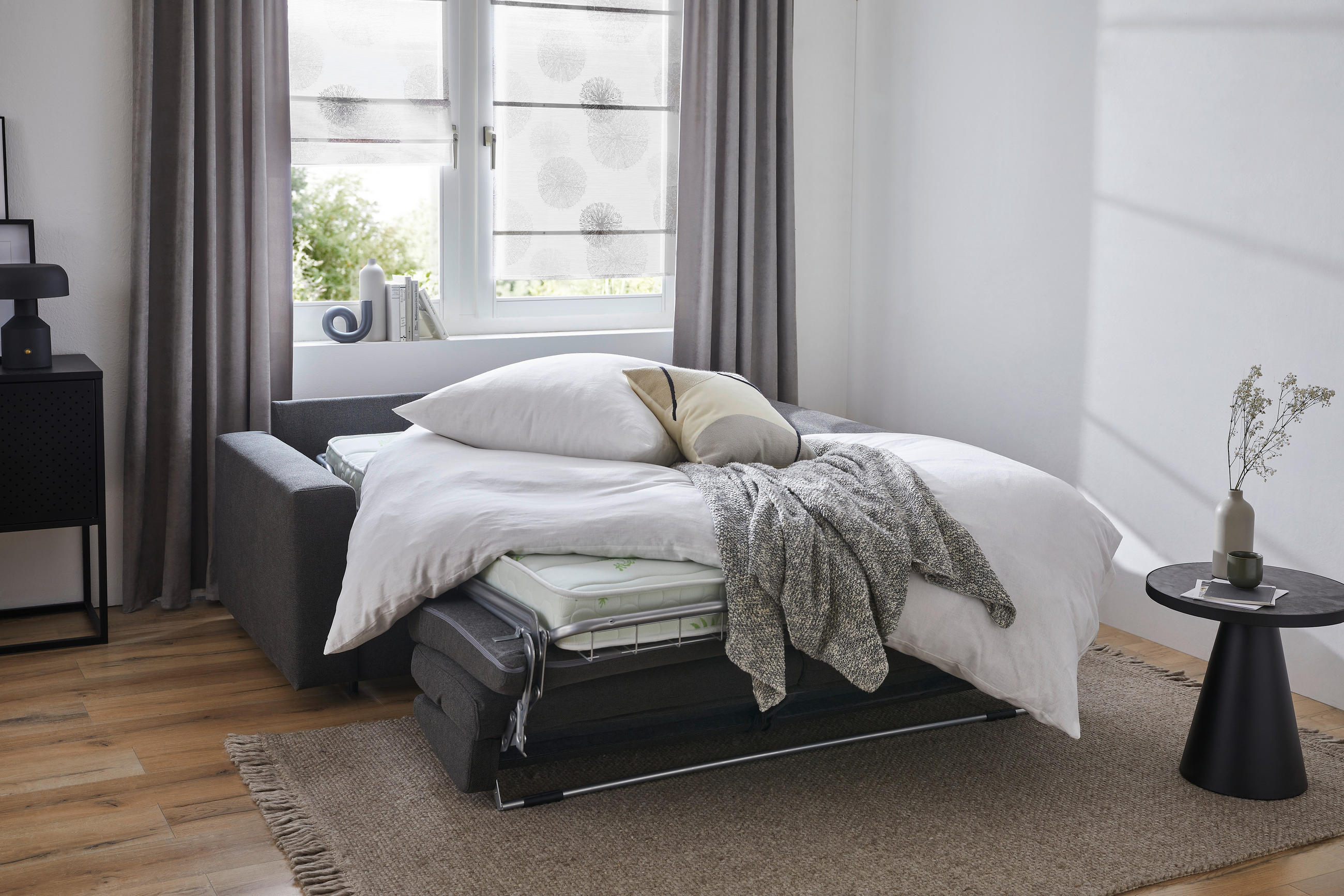 Thumbnail - Novel Schlafsofa, Graphit, Textil, 2-Sitzer, 198x84x98 cm, Oeko-Tex® Standard 100, Liegefunktion, Rücken echt, Kinder- &...