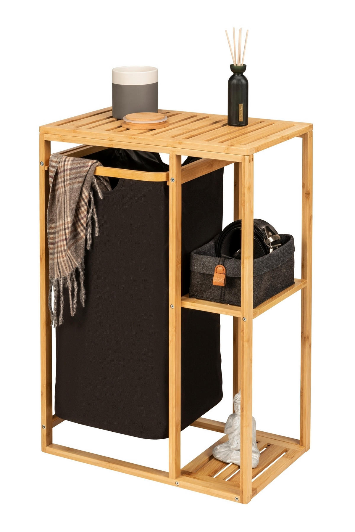 BADEZIMMERREGAL 50/70/30 cm  - Schwarz/Braun, KONVENTIONELL, Holz/Textil (50/70/30cm) - Wenko