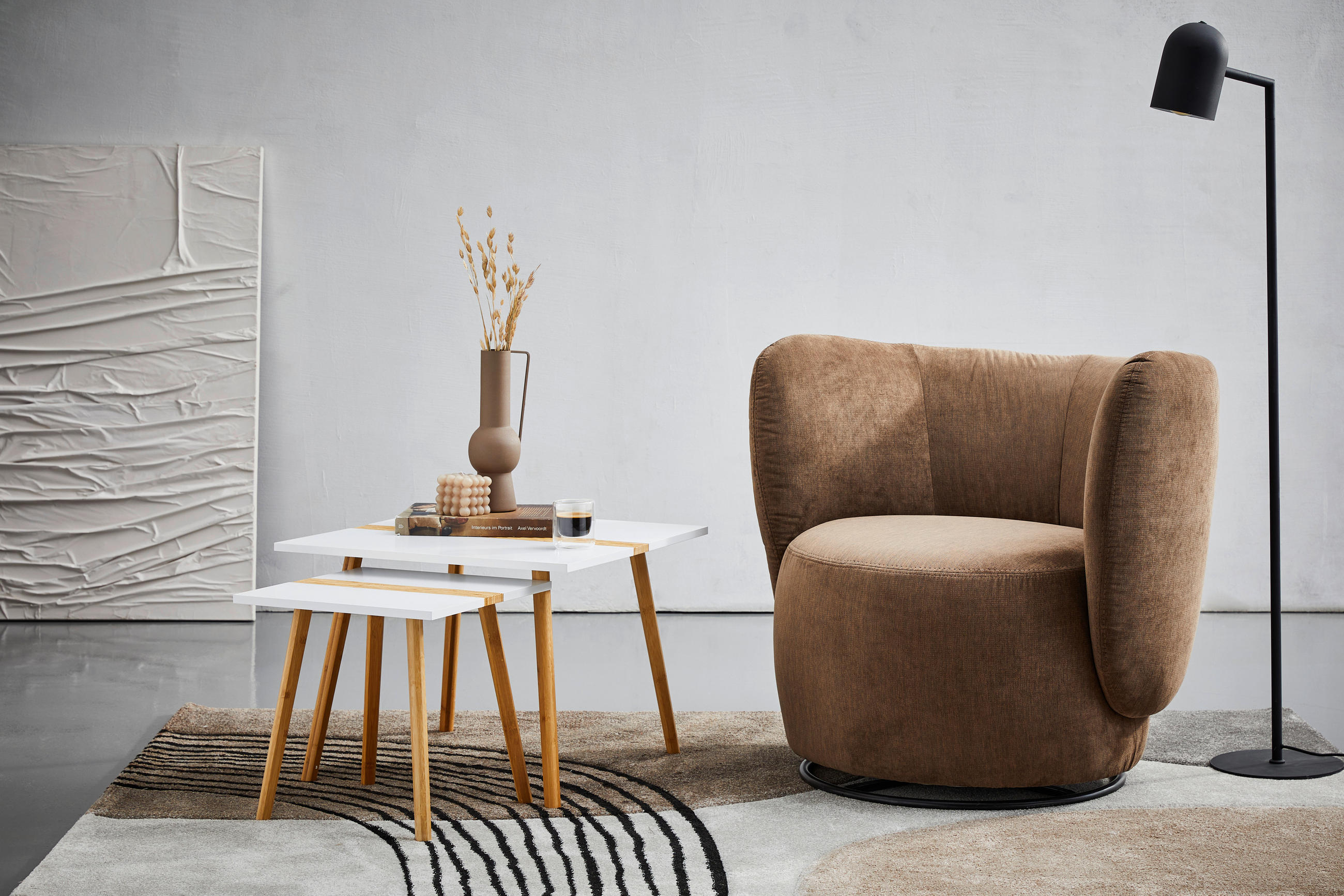 SATZTISCH Bambus quadratisch Naturfarben, Weiß  - Naturfarben/Weiß, MODERN, Holz (60/40/60/40/45/40cm) - PBJ