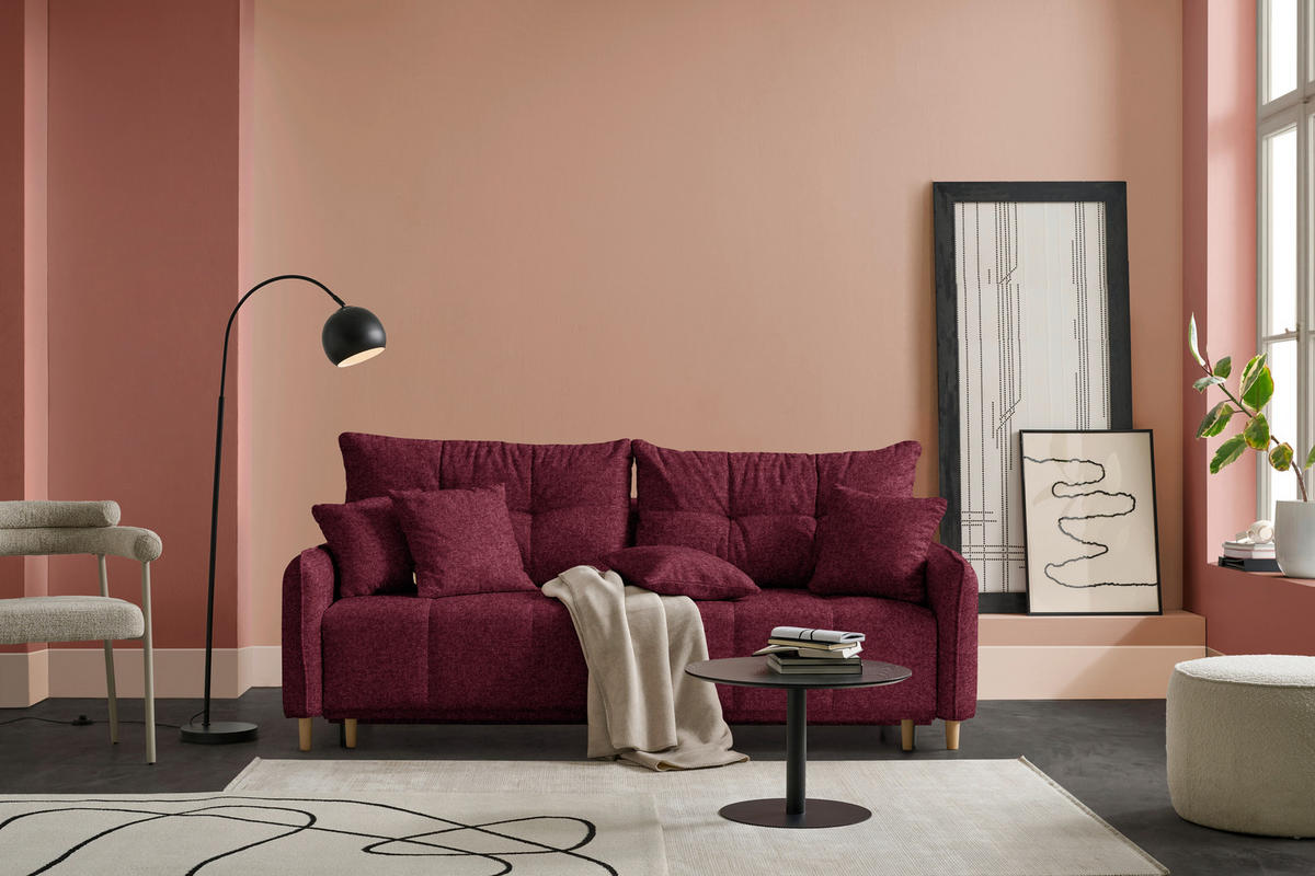 SCHLAFSOFA  in Chenille Bordeaux  - Bordeaux/Buchefarben, Design, Holz/Textil (217/97/101cm) - Carryhome