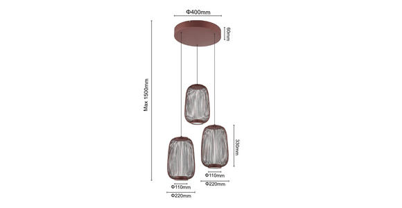 LED-HÄNGELEUCHTE Cage 40/50-150 cm  - Kupferfarben, Design, Kunststoff/Metall (40/50-150cm) - Dieter Knoll