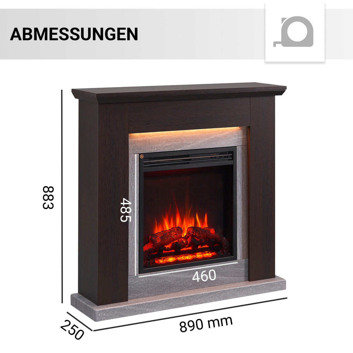 ELEKTROKAMIN - Dunkelbraun, Basics, Holzwerkstoff/Metall (89/88/25cm)