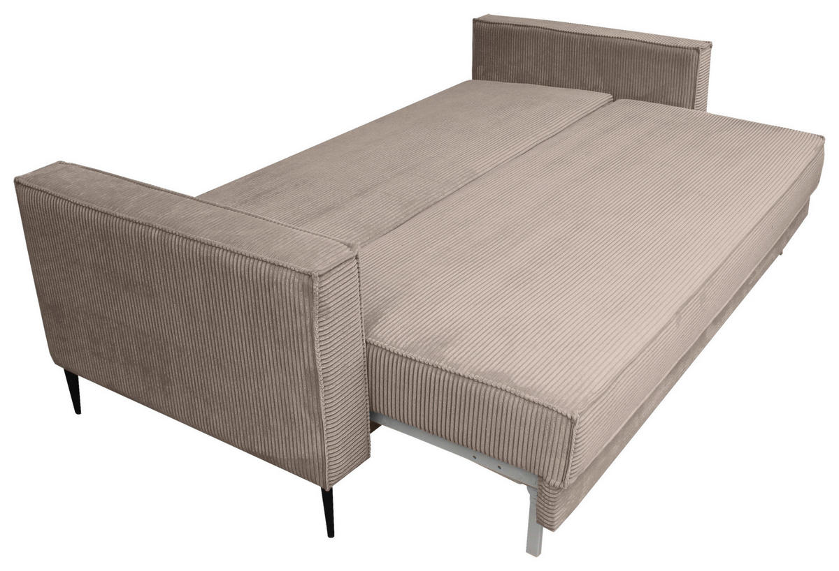 SCHLAFSOFA  mit Liegefunktion, Rücken echt, haustierfreundlicher Bezug Cord Taupe  - Taupe/Schwarz, KONVENTIONELL, Textil/Metall (222/93/98cm) - Carryhome