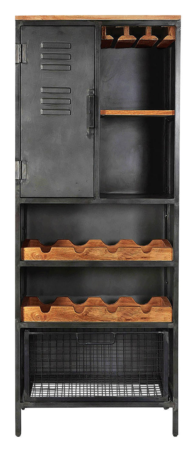 BARSCHRANK Mangoholz massiv Braun, Naturfarben, Schwarz  - Schwarz/Braun, LIFESTYLE, Holz/Metall (72/183/42cm) - MID.YOU
