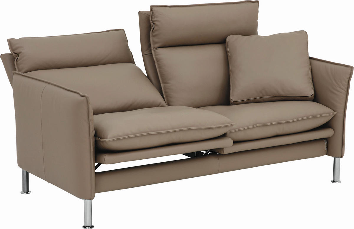 2,5-SITZER PORTO Echtleder Grau  - Chromfarben/Grau, KONVENTIONELL, Leder/Metall (176/93/88cm) - Erpo