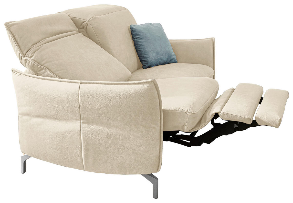 2-SITZER-SOFA in Lederlook (vegan) Ecru  - Ecru/Schwarz, Modern, Textil/Metall (154/89/109cm) - Livetastic