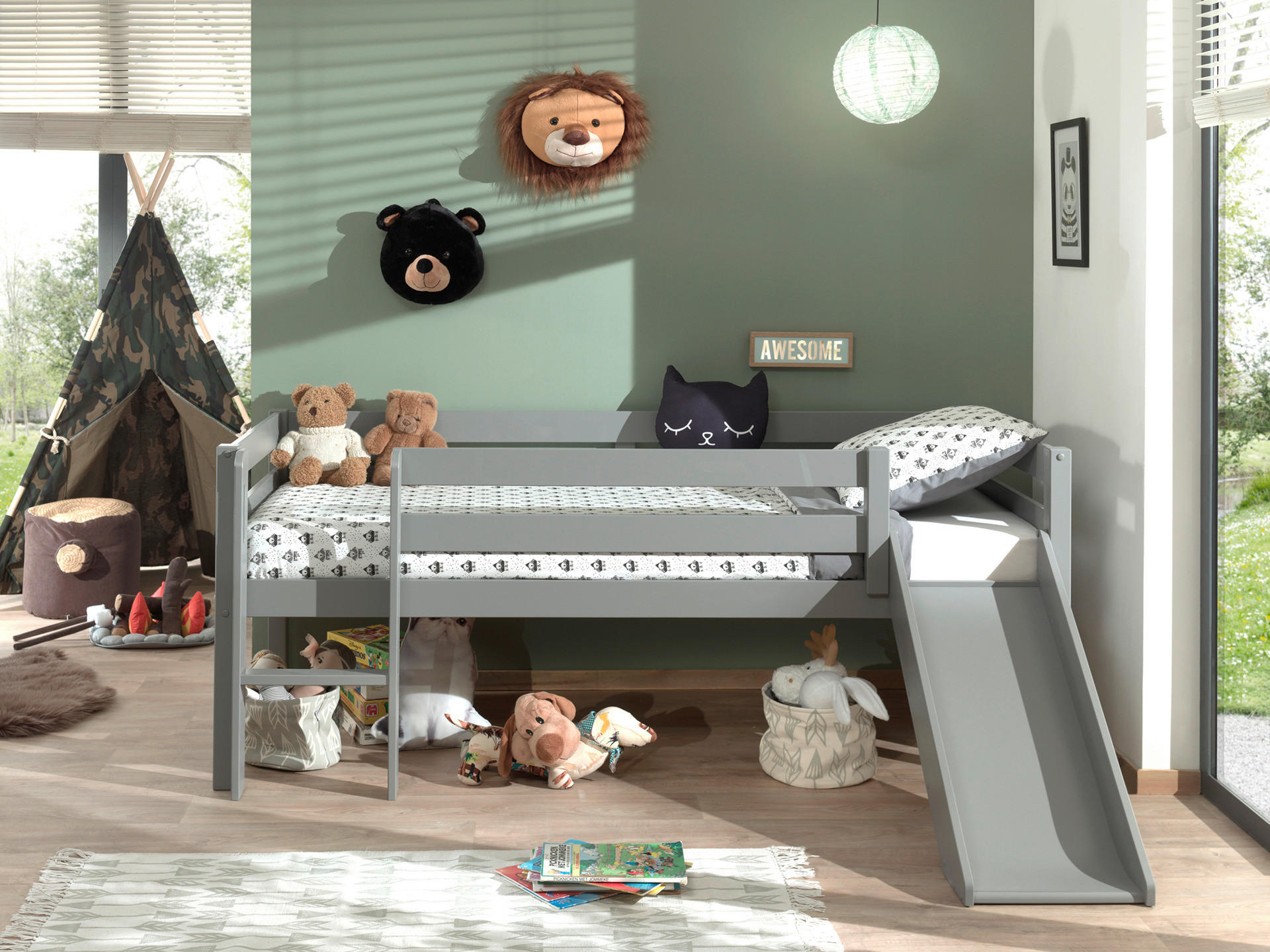 SPIELBETT Kiefer 90/200 cm Grau  - Grau, MODERN, Holz/Holzwerkstoff (90/200cm) - MID.YOU
