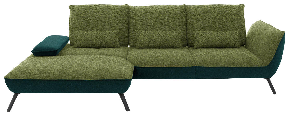 ECKSOFA in Flachgewebe Grün  - Schwarz/Grün, Design, Textil/Metall (191/301cm) - Moderano