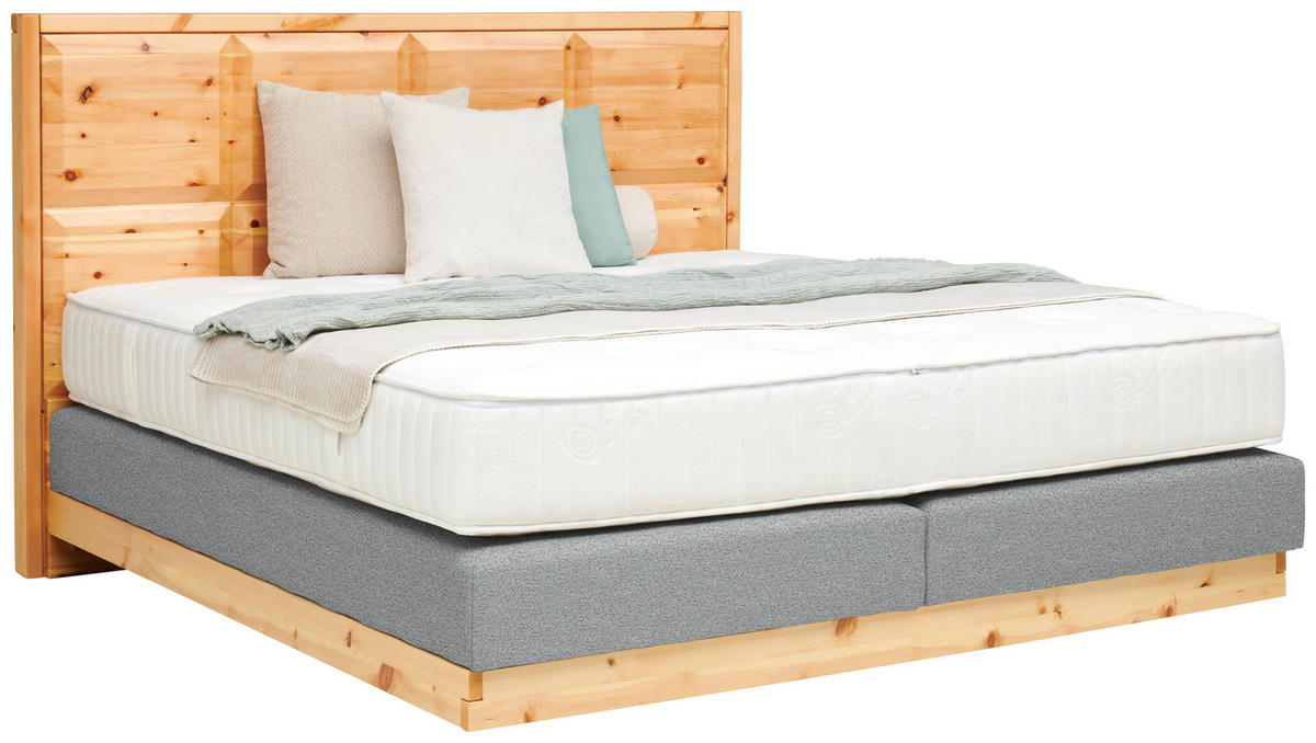 BOXSPRINGBETT 180/200 cm  Zirbelkieferfarben, Hellgrau  - Zirbelkieferfarben/Hellgrau, Natur, Holz/Textil (180/200cm) - Valnatura