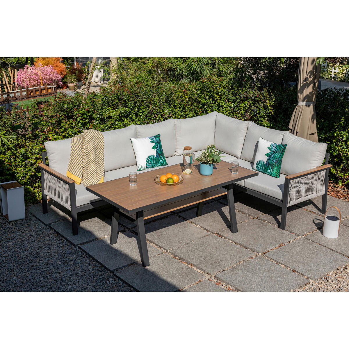 DINING-LOUNGESET Aluminium  - Ecru/Anthrazit, MODERN, Textil/Metall - Gardenson