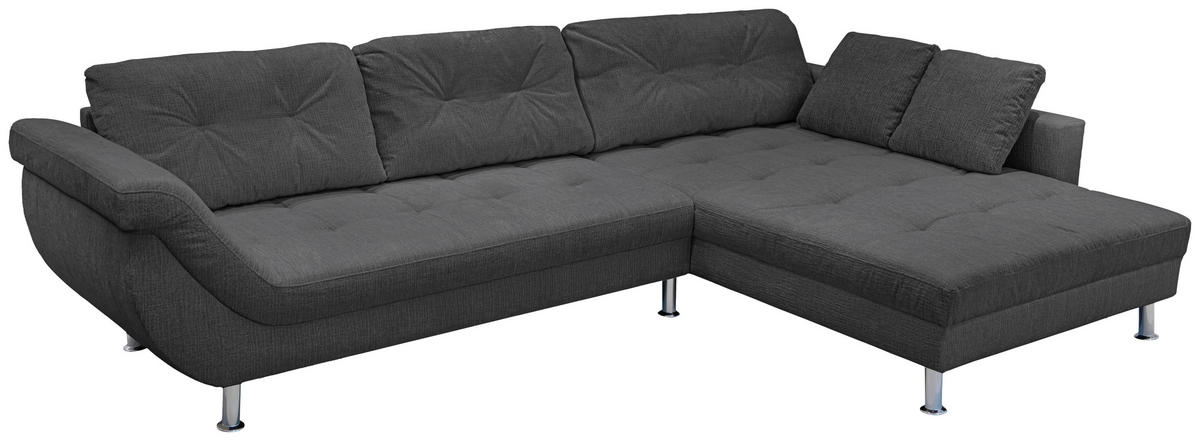 ECKSOFA BROOKLYN Anthrazit Flachgewebe Zierkissen, Rückenkissen  - Anthrazit/Silberfarben, KONVENTIONELL, Kunststoff/Textil (329/199cm) - Livetastic