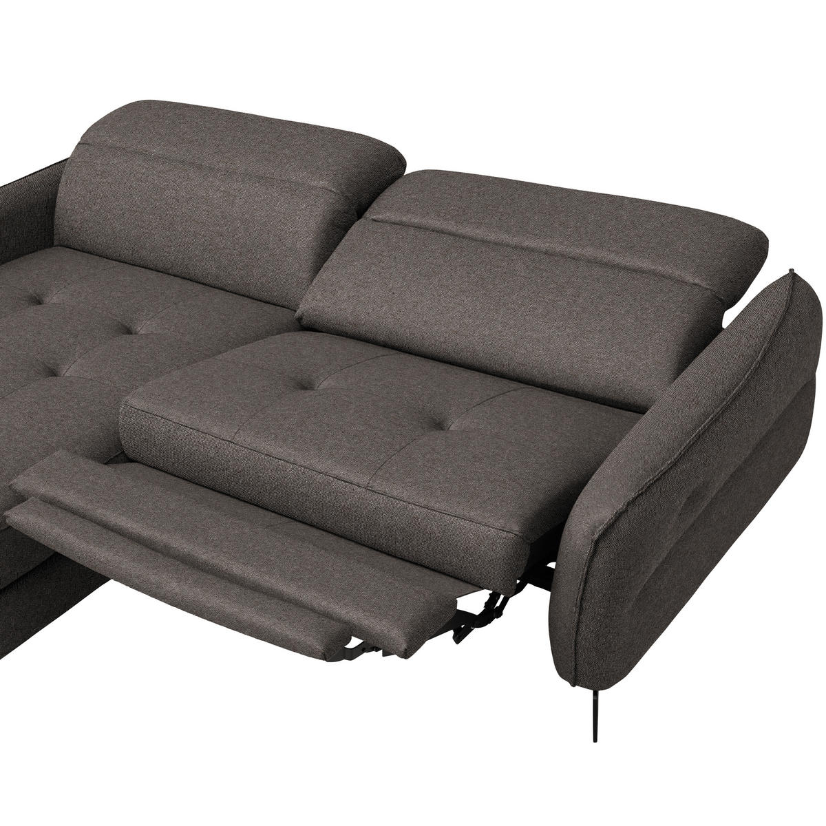 ECKSOFA Flachgewebe Graubraun  - Graubraun/Schwarz, Design, Textil/Metall (175/246cm) - Celina