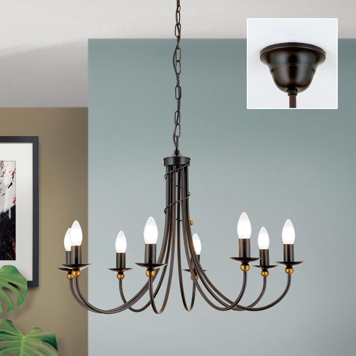 KRONLEUCHTER Alessia 76/130 cm   - Bronzefarben, KONVENTIONELL, Metall (76/130cm)