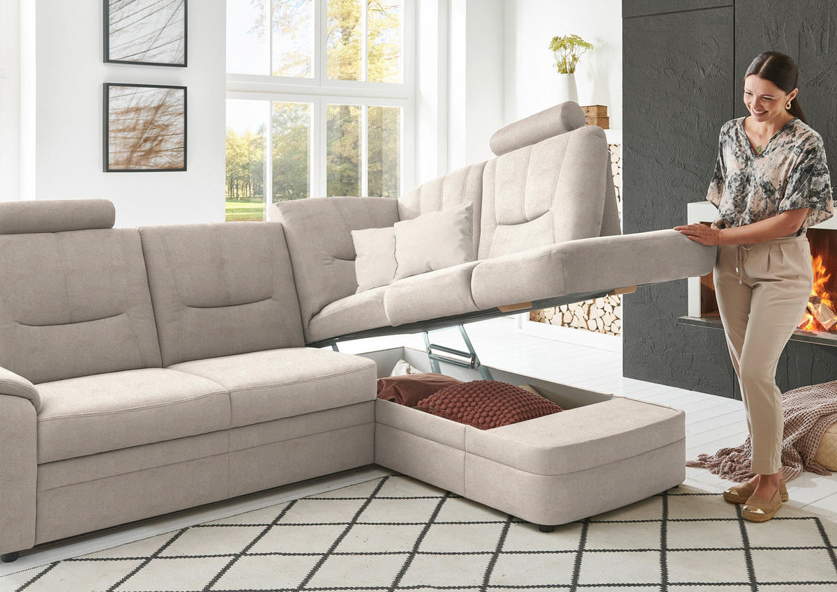 ECKSOFA  in Chenille Beige  235/185 cm  - Beige/Schwarz, KONVENTIONELL, Kunststoff/Textil (235/185cm) - Beldomo Comfort