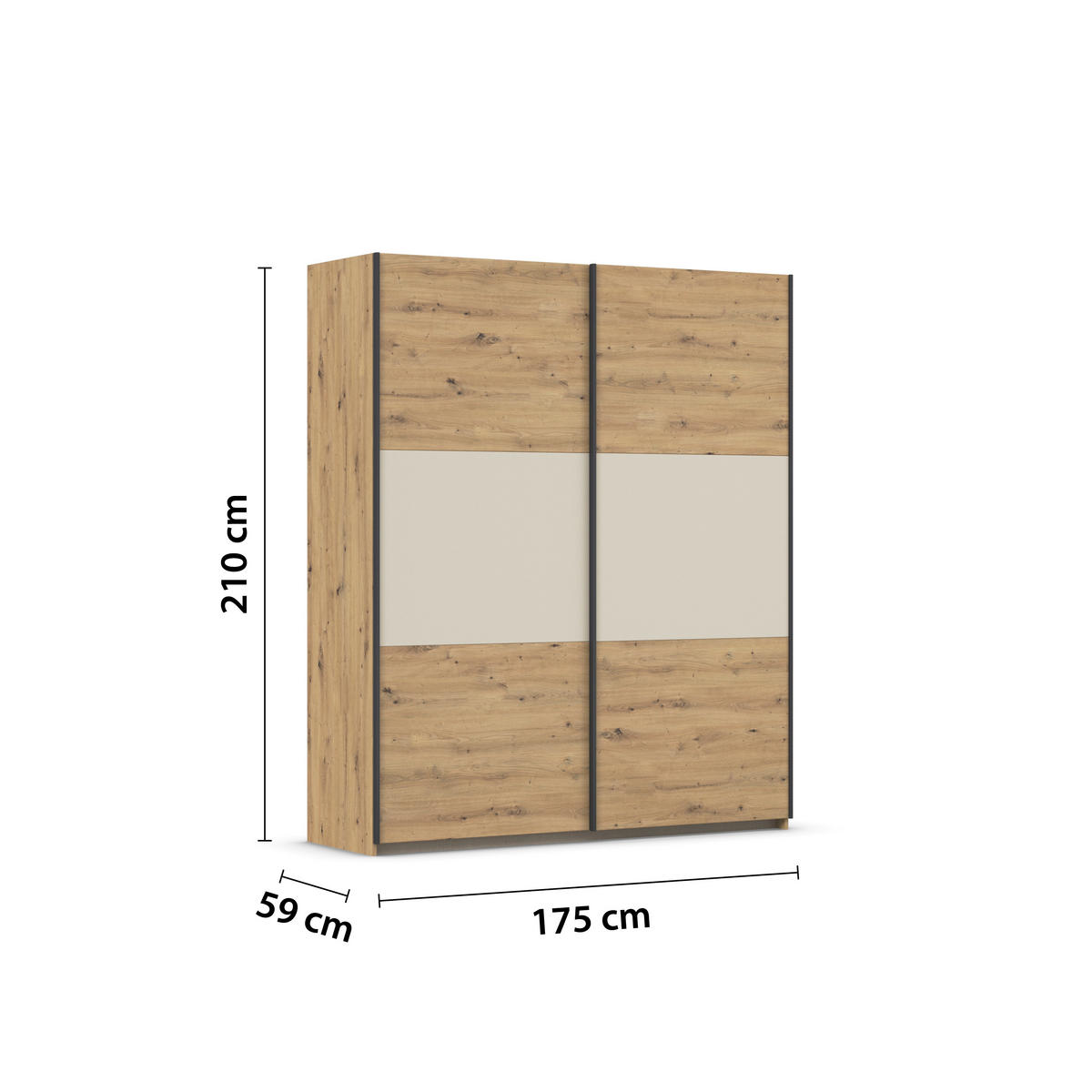 SCHWEBETÜRENSCHRANK in Alufarben, Champagner, Eiche Artisan  - Champagner/Alufarben, Modern, Holzwerkstoff/Metall (175/210/59cm) - Rauch Möbel