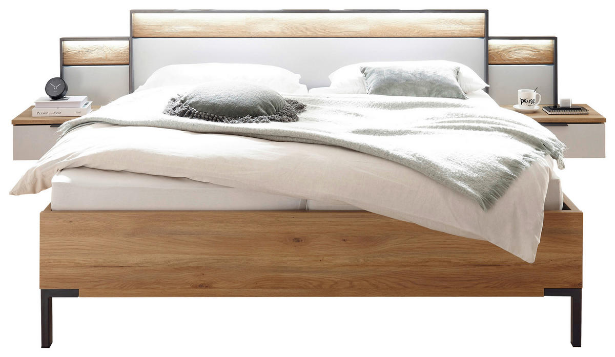 BETTANLAGE 180/200 cm  in Hellgrau, Eichefarben, Graphitfarben  - Eichefarben/Hellgrau, Design, Holz/Holzwerkstoff (180/200cm) - Xora