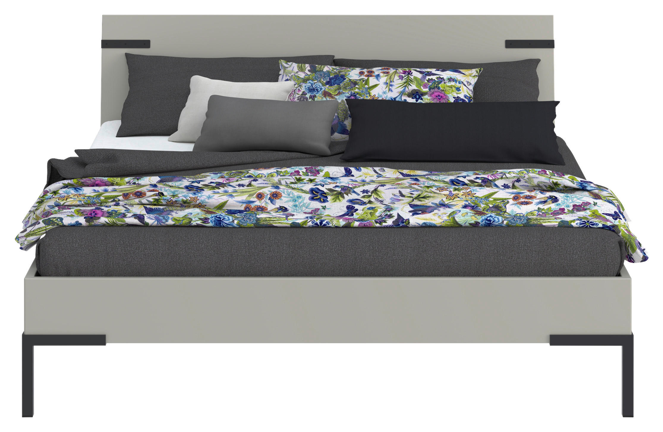 BETT 160/200 cm  in Hellgrau  - Hellgrau/Schwarz, Design, Metall (160/200cm) - Xora