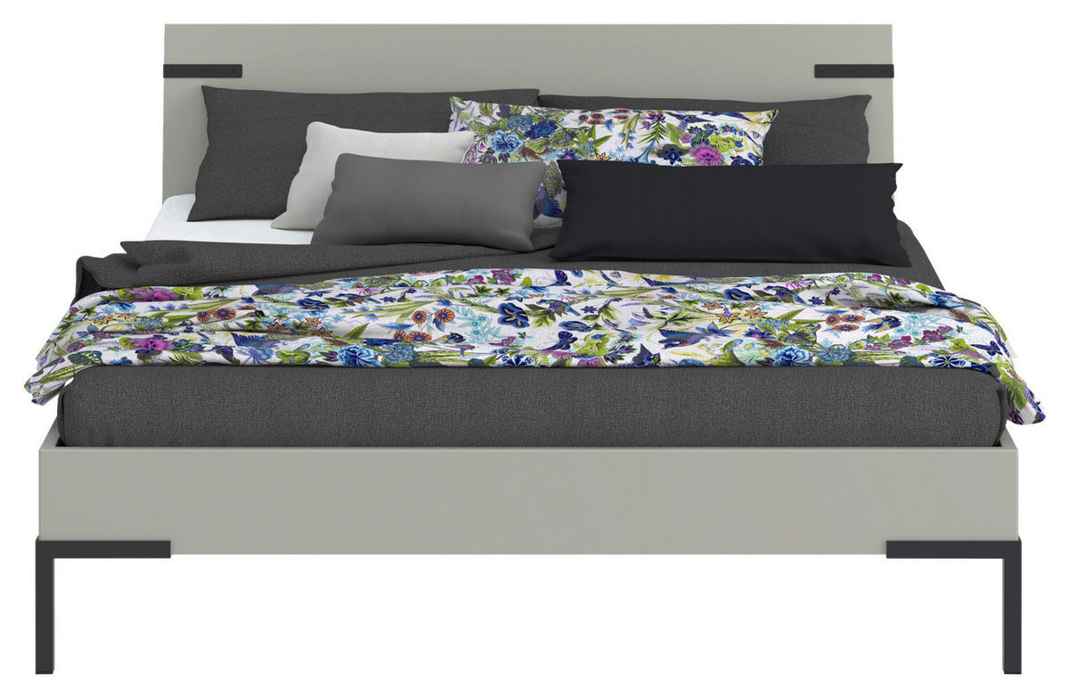 BETT 160/200 cm  in Hellgrau  - Hellgrau/Schwarz, Design, Metall (160/200cm) - Xora