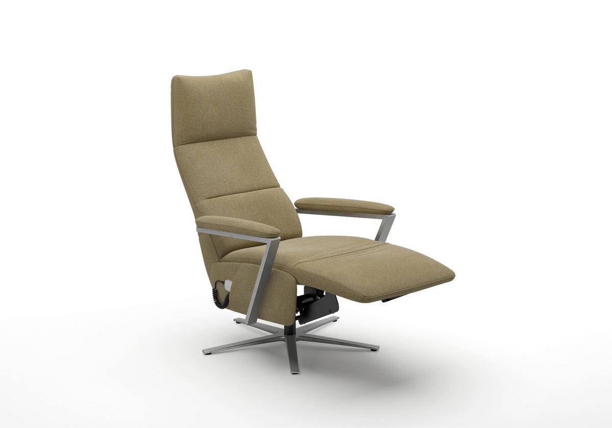 RELAXSESSEL TV VARIO COMFORT E S1 Flachgewebe Kopfteilverstellung, Rücken echt    - Silberfarben/Olivgrün, Basics, Textil/Metall (70/124/85cm) - Sit & More