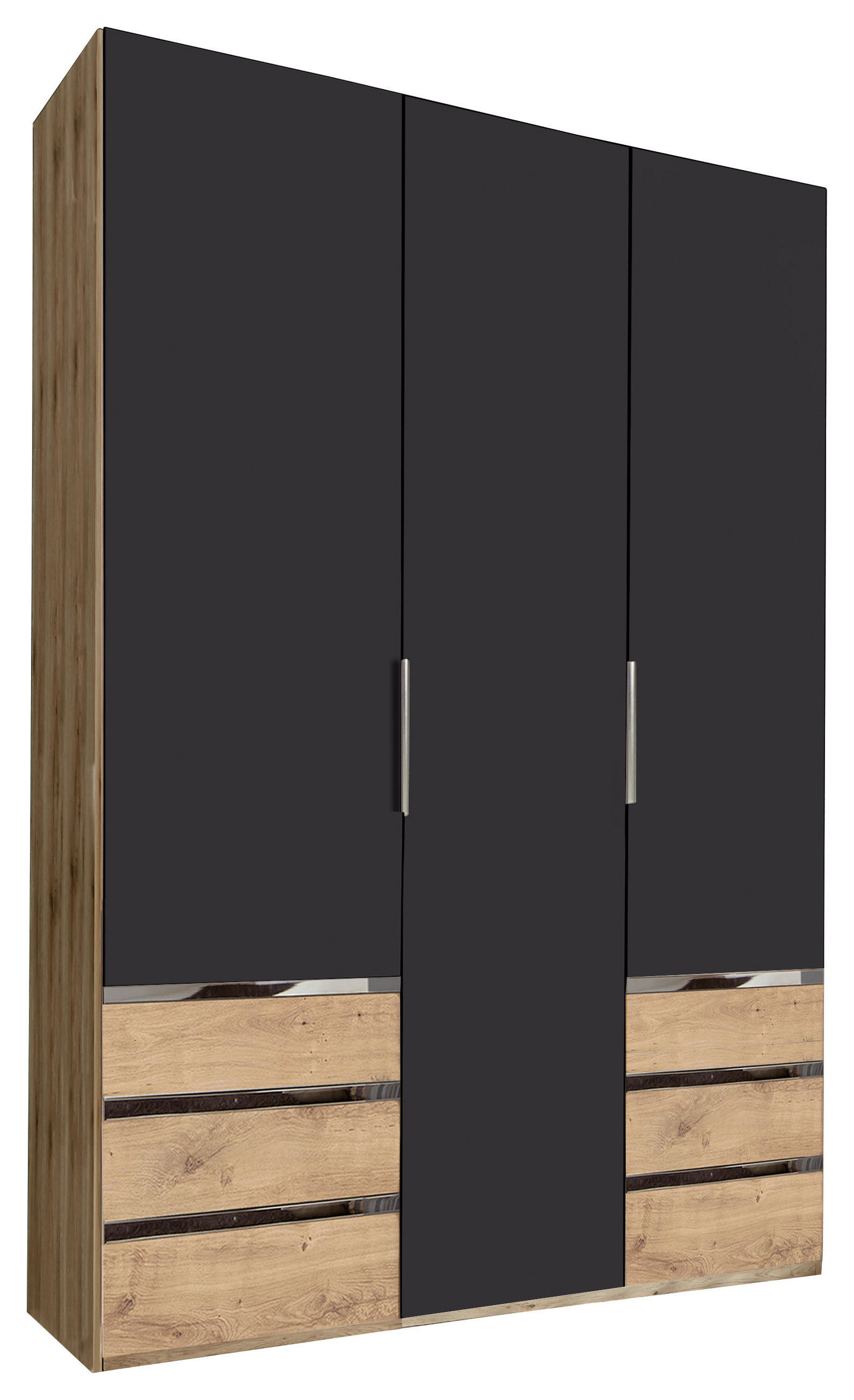 DREHTÜRENSCHRANK 150/216/58 cm 3-türig Eichefarben, Graphitfarben  - Chromfarben/Eichefarben, MODERN, Holzwerkstoff/Kunststoff (150/216/58cm) - MID.YOU