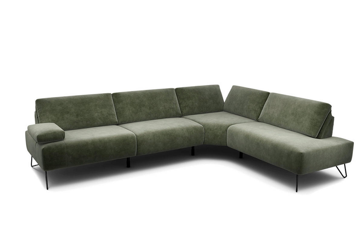 ECKSOFA Cosy Waldgrün Samt  - Waldgrün/Schwarz, Design, Textil/Metall (288-303/213cm) - SENSOO