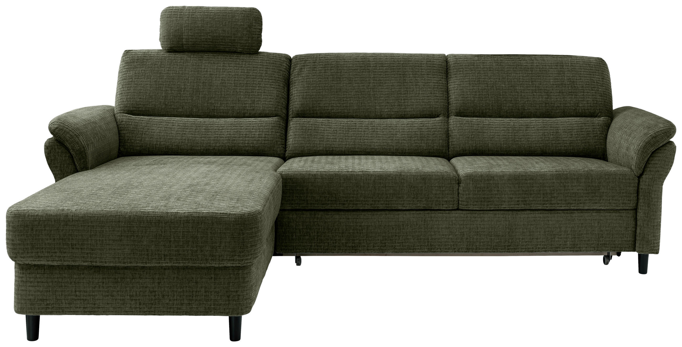 ECKSOFA in Mikrofaser Olivgrün  - Schwarz/Olivgrün, Modern, Holz/Textil (176/279cm) - Livetastic