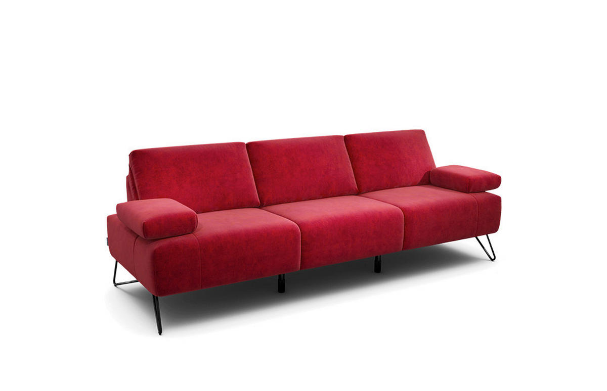 3-SITZER-SOFA Samt Rot  - Rot/Schwarz, Design, Textil/Metall (234-264/85/86-94cm) - SENSOO